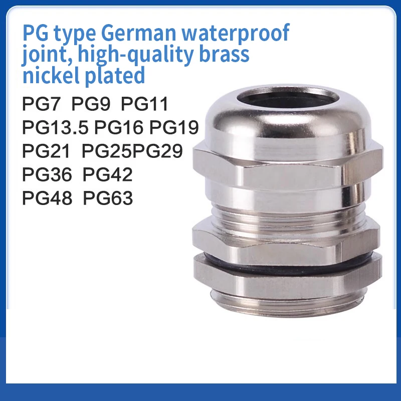 

Waterproof Cable Gland Connector IP68 Nickel Plated Brass Metric Cable PG7 PG9 PG11 PG13.5 PG16 PG19 PG21 Fit 3-32mm For Cable