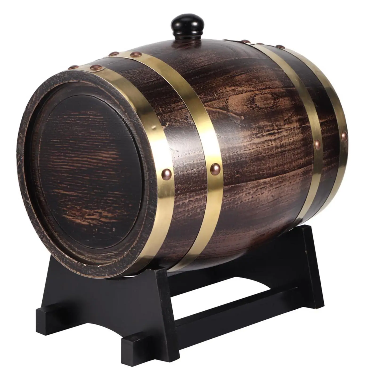 3L Retro Wood Wine Barrel - Black Oak Whisky Brandy Container with Faucet for Red Wine