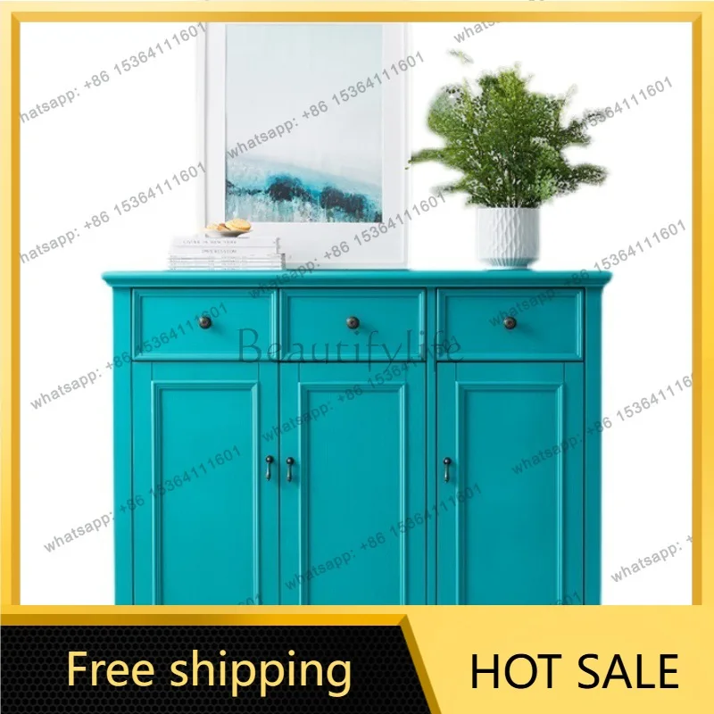 Zj. American rural solid wood shoe cabinet large capacity multi-layer storage partition cabinet