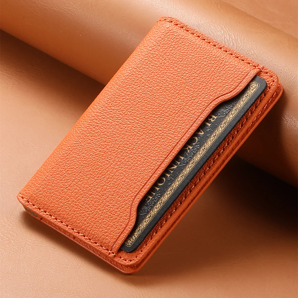 Denior Lychee Texture PU-Leder Handykartenhalter mit 3M-Kleber, schlankes Dual-Slot-Kartenetui zum Aufkleben für iPhone/Samsung-Handys