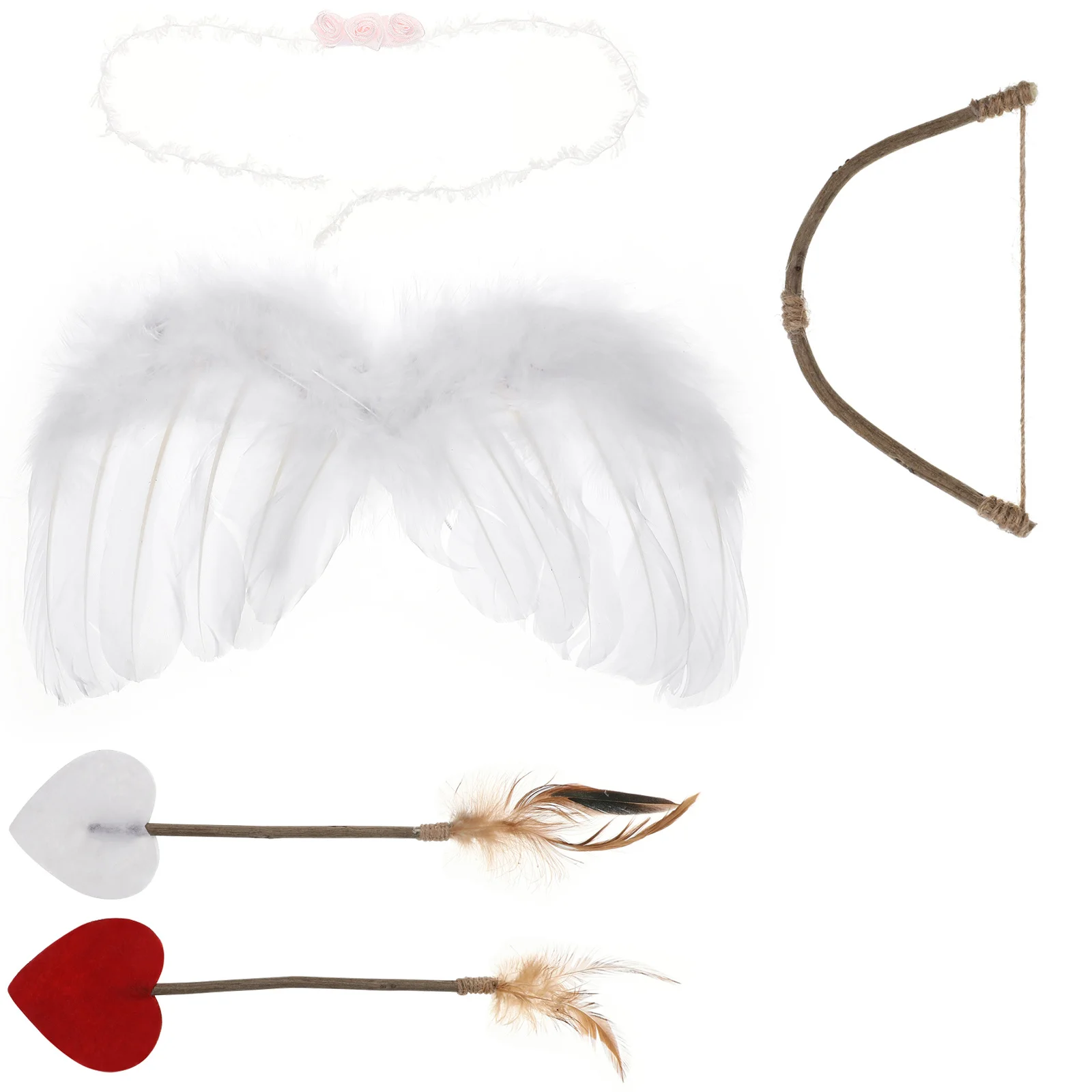 1Set Cupid Outfit Cosplay Costume Props Soft Fabric Plume Wing Headband Arrow Bow Accessory Set for