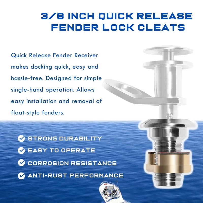 YMT Boat Tools 3/8\'\' Quick Release Boat Fender Receiver Marine Stainless Steel Quick-Release Boat Fender Receiver Lock 2 Pcs/set