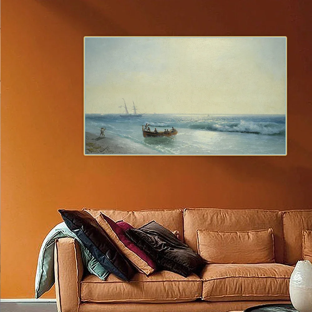 Citon Ivan Aivazovsky《Sailors Coming Ashore》Art Canvas Oil Painting Artwork Decorative Print Picture Wall Decor Home Decoration