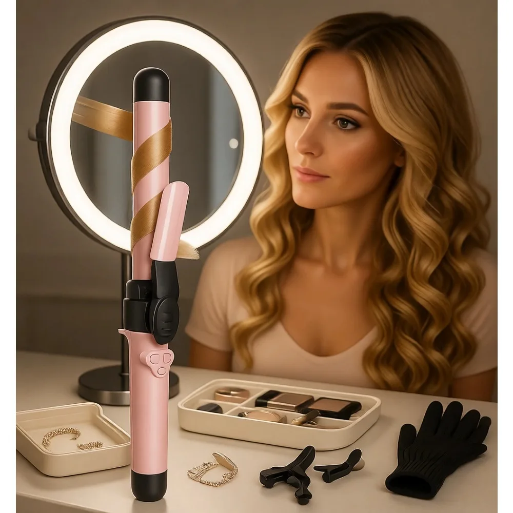 Automatic Ceramic Curling Iron Set Three Barrels 075 1 125 Inch Dual Voltage Home Button 430F Long Hair Beach Waves