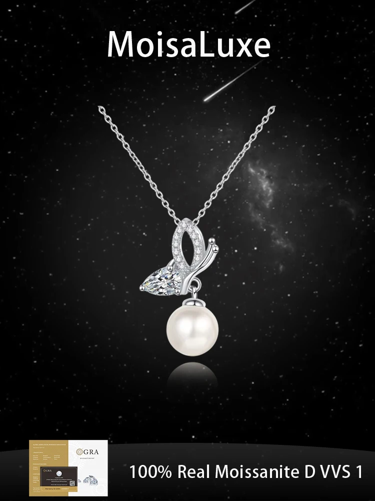 

Официальный магазин MoisaLuxe GRA Moissanite Plata из стерлингового серебра 925 пробы с жемчугом и крыльями бабочки, ожерелье для женщин, ювелирные изделия, подарок