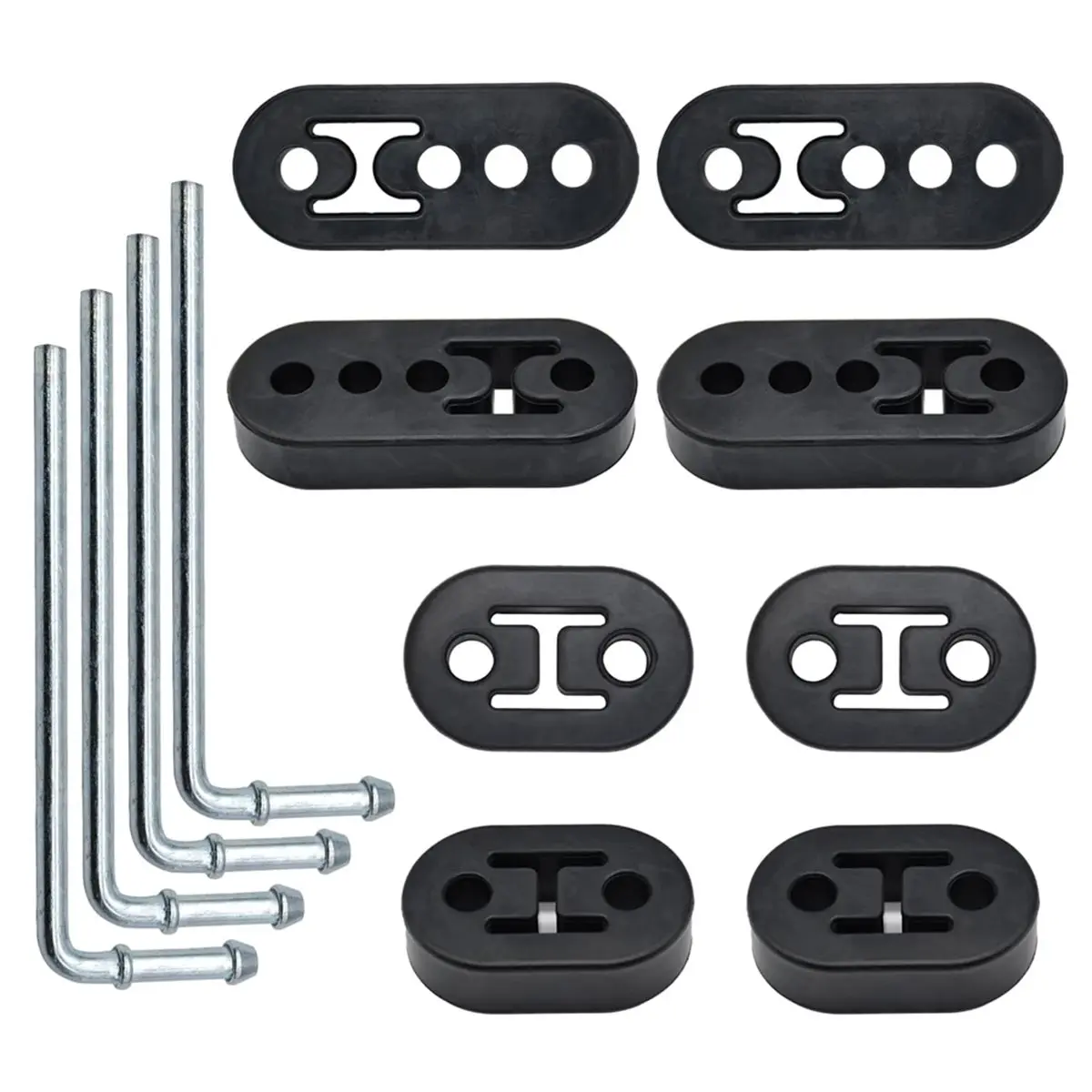 Rubber Exhaust Hanger,2 Holes and 4 Holes Adjustable Muffler Hanger 90°Bend Universal Weld in Place Exhaust Hanger Rod