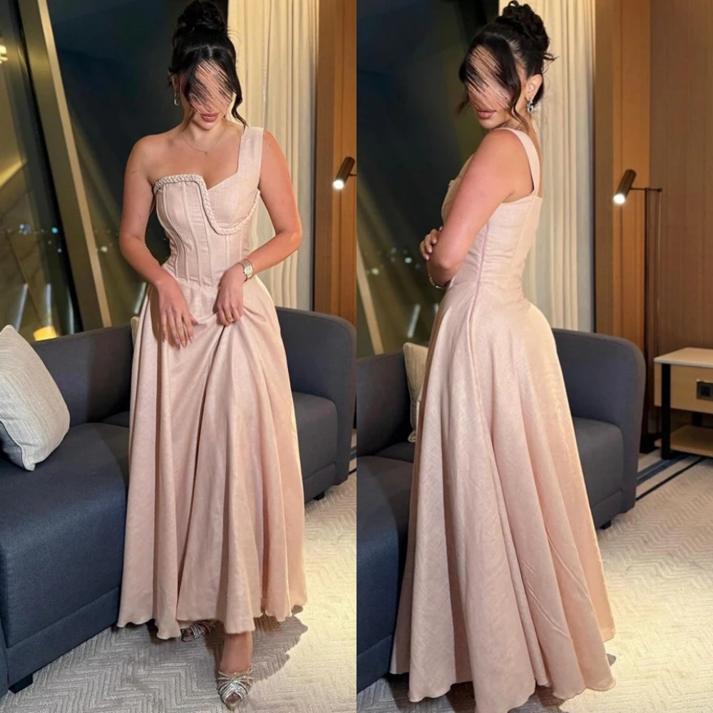 Personalizado gracioso jérsei a linha vestido de noite clássico um ombro sem mangas vestidos de baile temperamento vestidos de ocasião especial