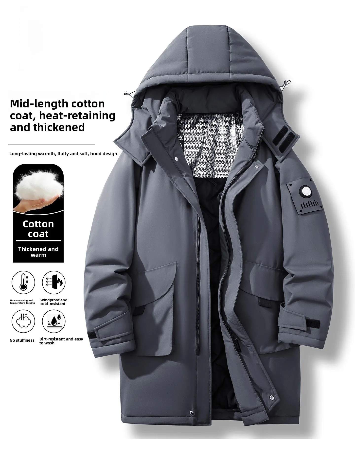 Nainilu Trendy Brand Winter New Thickened Hooded Men's Cotton Jacket Warmth Medium-Length Workwear Cotton Coat Youth Casual