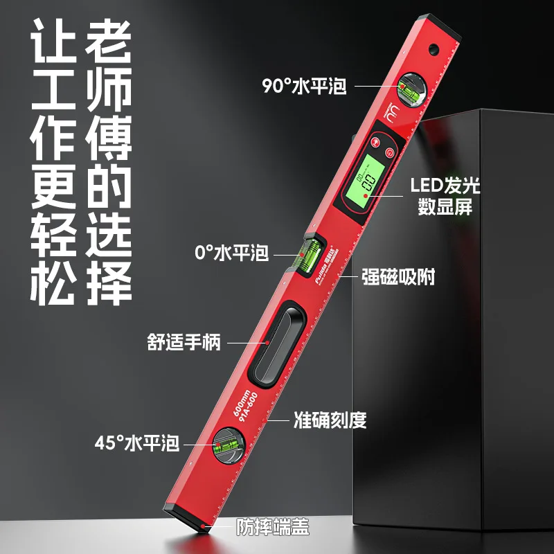 30/40/50cm Electronic Digital Display Level Ruler Magnetic Angle Meter Aluminum Alloy Level Protractor Inclinometer 90 Degree