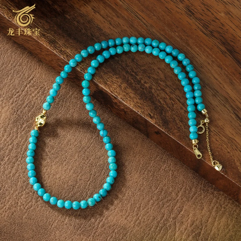 

Necklace Natural Turquoise Round Beads Elegant Versatile Style Collarbone Chain