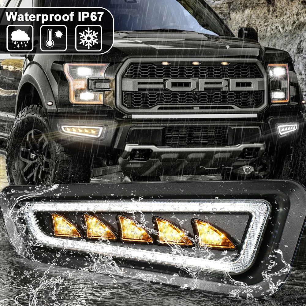 MOVOTOR  Auto Parts 12V Triple Color LED Driving Light With DRL Turn Signal Fog Lamp for Ford Raptor Accessories