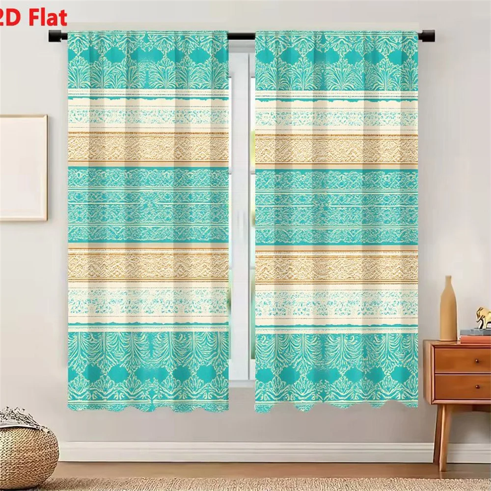 2Pcs Curtains Seamless Teal And Turquoise Decorative Pattern With Damask Floral Motifs And Cream Accents For Vintage Backgrounds