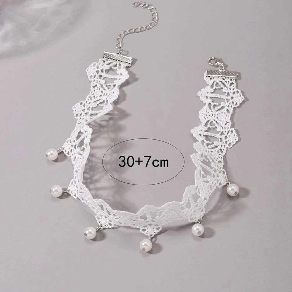 Bohemia Elegant Vintage Imitation Pearl White Lace Statement Choker Necklaces Bridal 2022 Fashion Jewelry For Women Wedding Gift