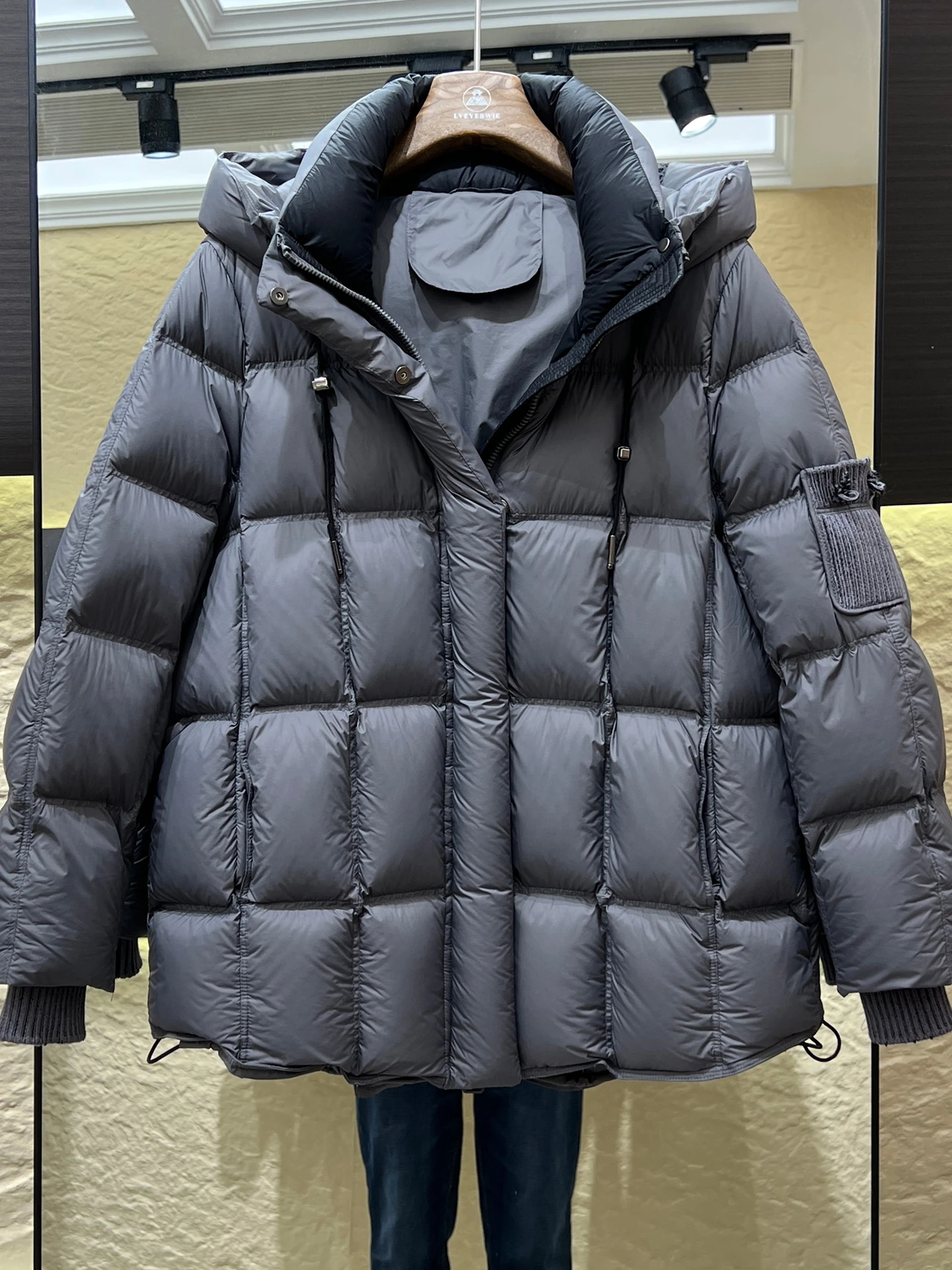 Casaco feminino Thiened de comprimento médio Du down Jaet 95 branco Du Feather com capuz Casaco quente e emagrecedor com Sve kets