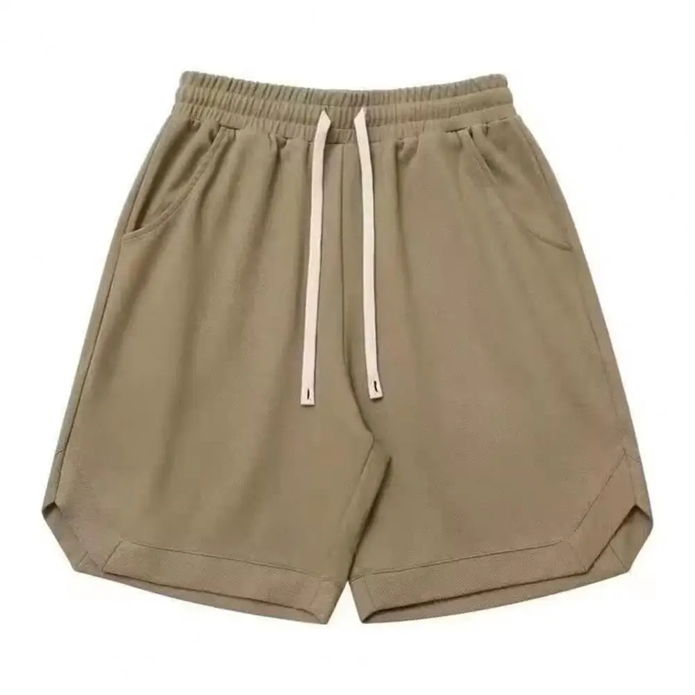 Men Drawstring Shorts Men's Adjustable Drawstring Sport Shorts with Wide Leg Loose Fit Solid Color Mid-rise Summer Shorts