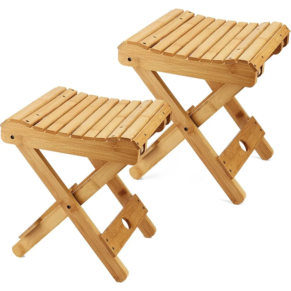 

2 упаковки 12-дюймовый складной табурет из бамбука, складной табурет для ног, скамейка для душа из натурального бамбука, табурет для унитаза для ванной комнаты