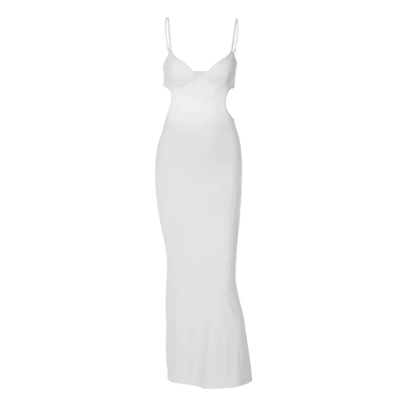 Sexy V-neck Cut-out Halter A-line Dress Halter Slim Sleeveless Shoulder Strap Adjustable Women's Dress