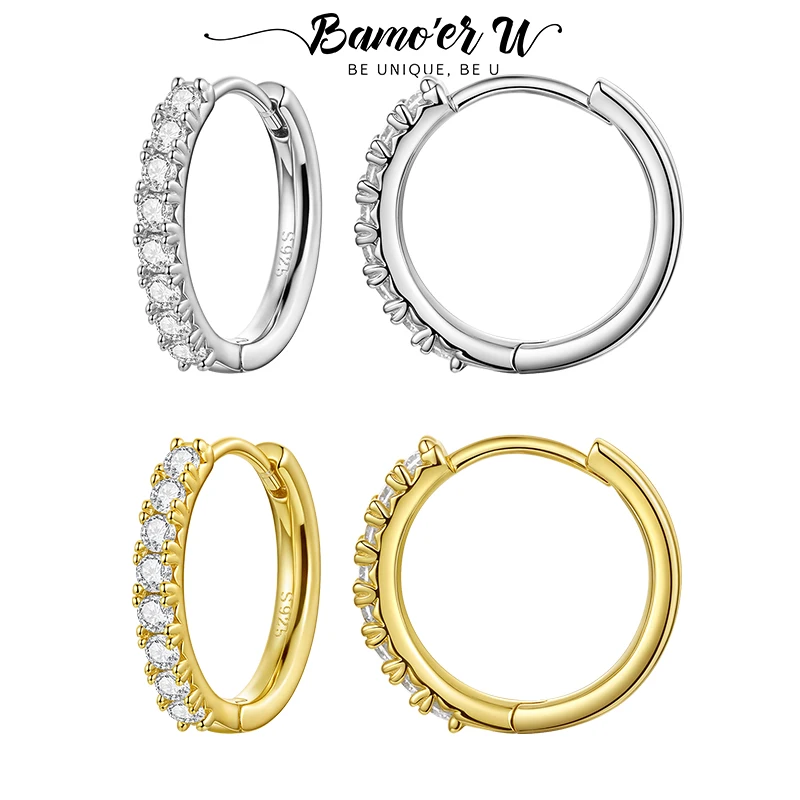 

Серьги-кольца Bamoer U с муассанитом, круглый вырез, полувосточная пряжка для ушей, цвет D, S925, классические свадебные украшения, подарок
