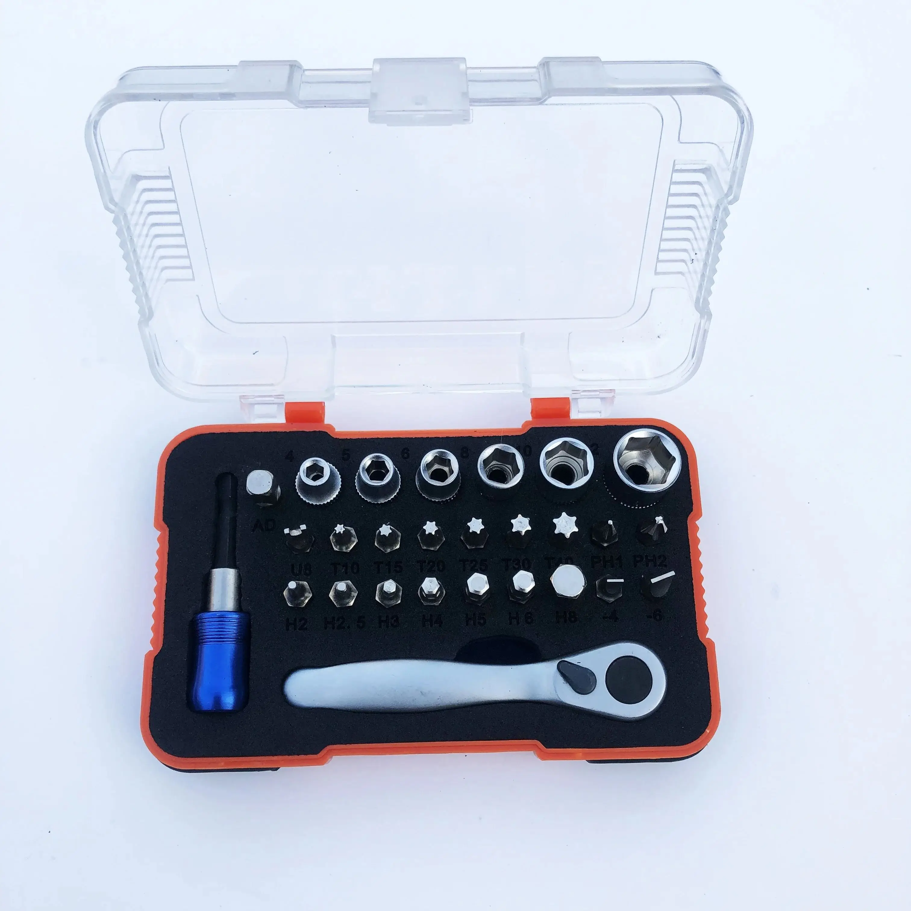 blue 27 in 1 Mini Ratchet Wrench Set with Bits & Socket Wrench-Versatile Tool Set for Daily Maintenance of Household Appl