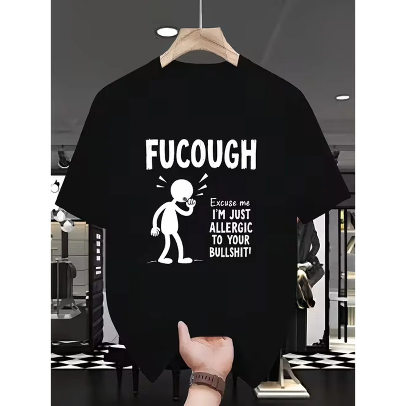 Fucough Casual Graphic Tee For Men Funny Short Sleeve T Shirt With Sarcastic Design Great For Allergy Season And Humorous Casual Wear Parties And Everyday Ideal Gift For Friends Who Love A Good Laugh