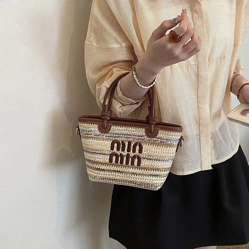 Summer Straw Woven Basket Shoulder Bag - alternate angle