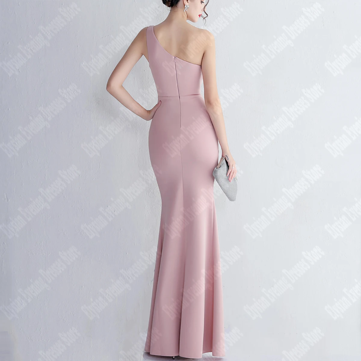 Swee Pink Elegant Evening Dresses Single Shoulder Strap Diagonal Collar Women Party Gowns Newest Formal Sleeveless Off Shoulder