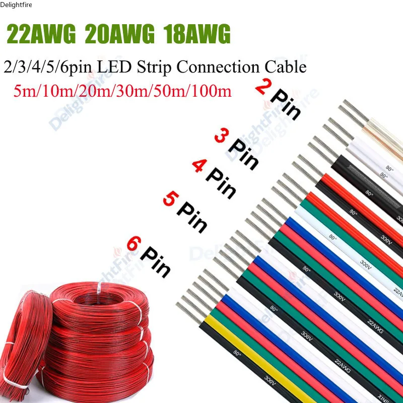 2 4 دبوس LED سلك 3 5 6 الأساسية 18 20 22 AWG موصل من نوع جيه إس تي تمديد 12 فولت كابل كهربائي ل WS2812 WS2811 RGB LED قطاع السيارات الصوت #1