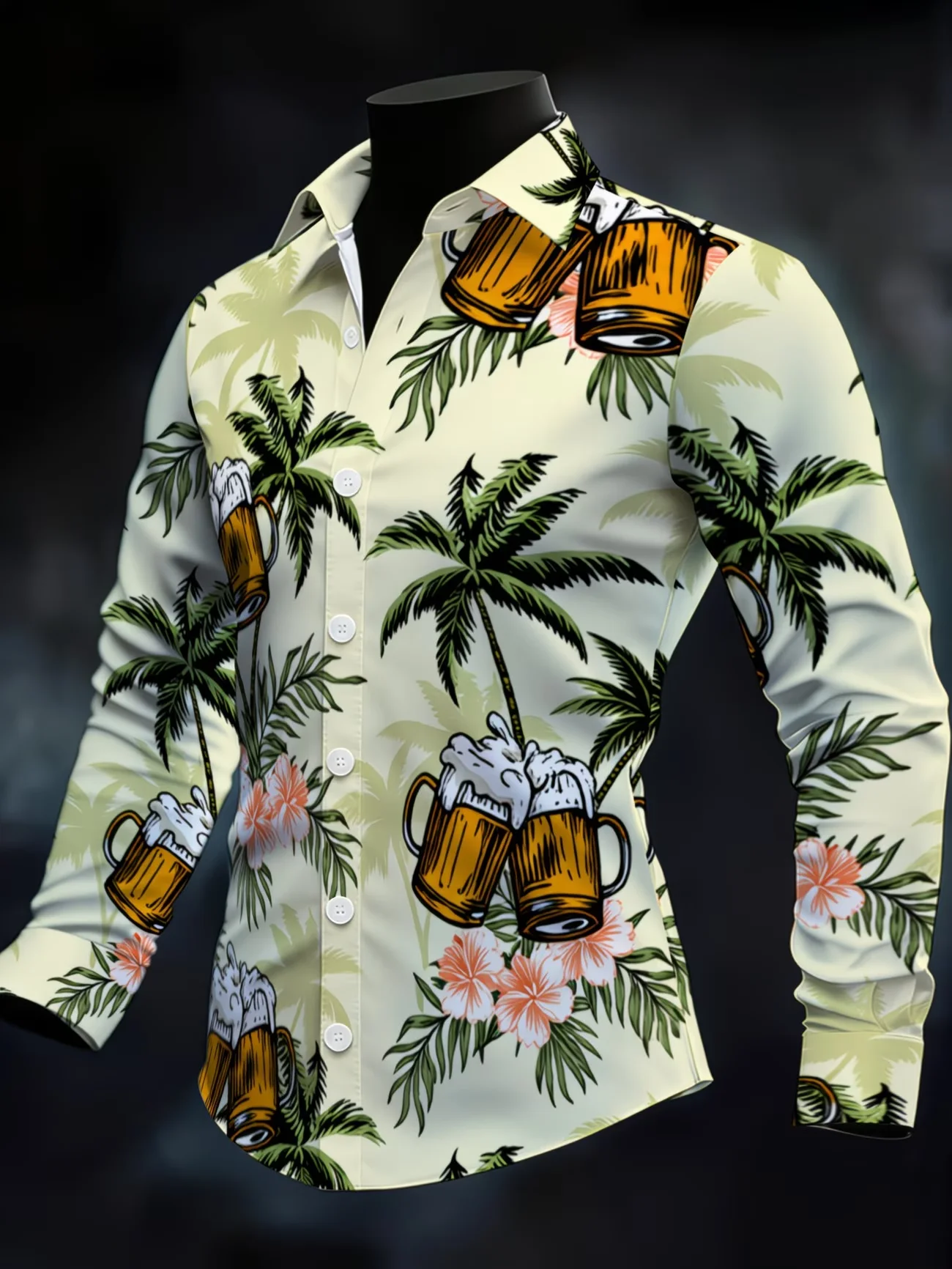New men's Casual Shirt Long Sleeved Slim Fit 3D Parrot Print Shirt Fashionable Casual men's Pattern Top