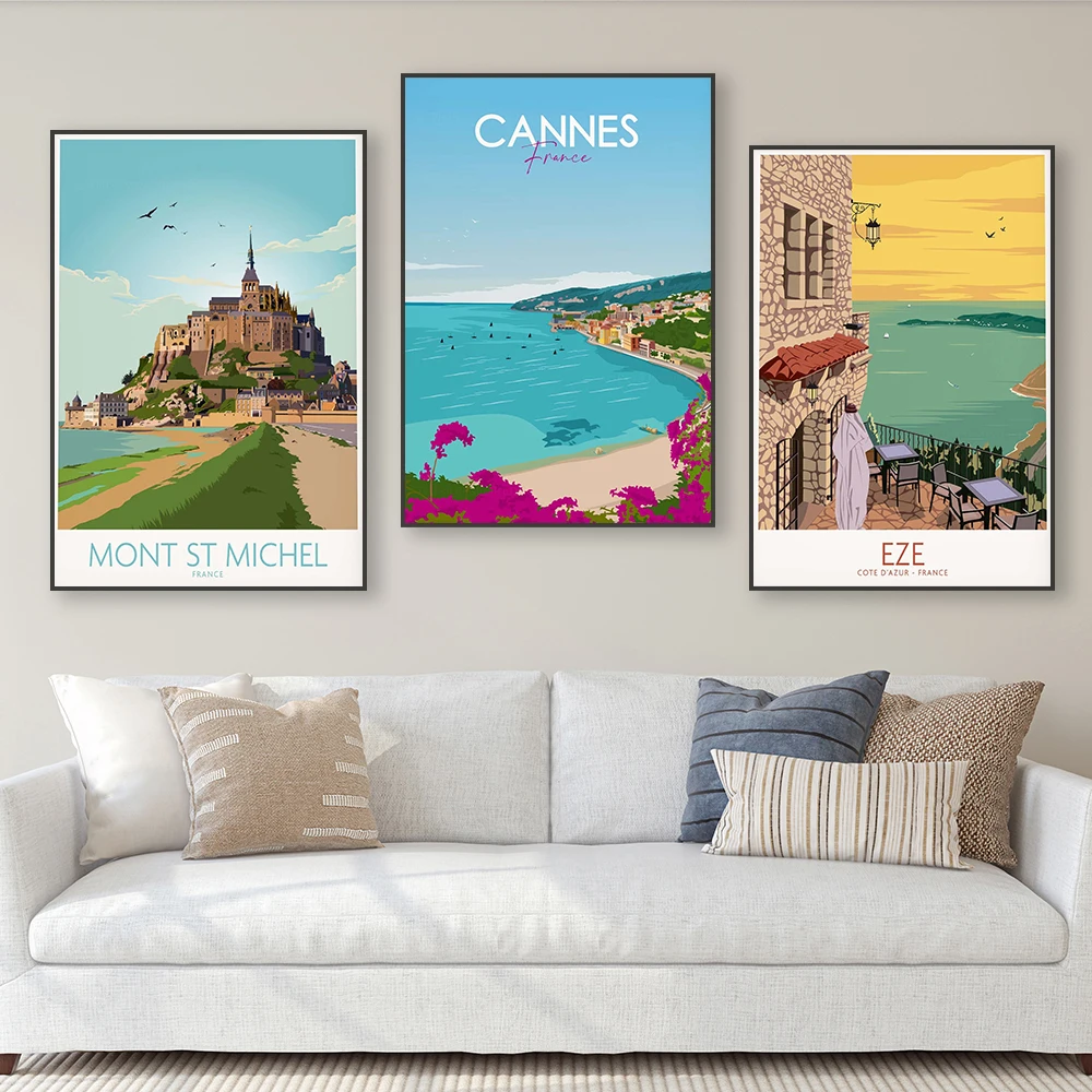1pc frameless Retro City St Tropez Poster France Wall Art Travel Vintage Poster French Riviera Nice Travel Canvas Painting Offic - view 2