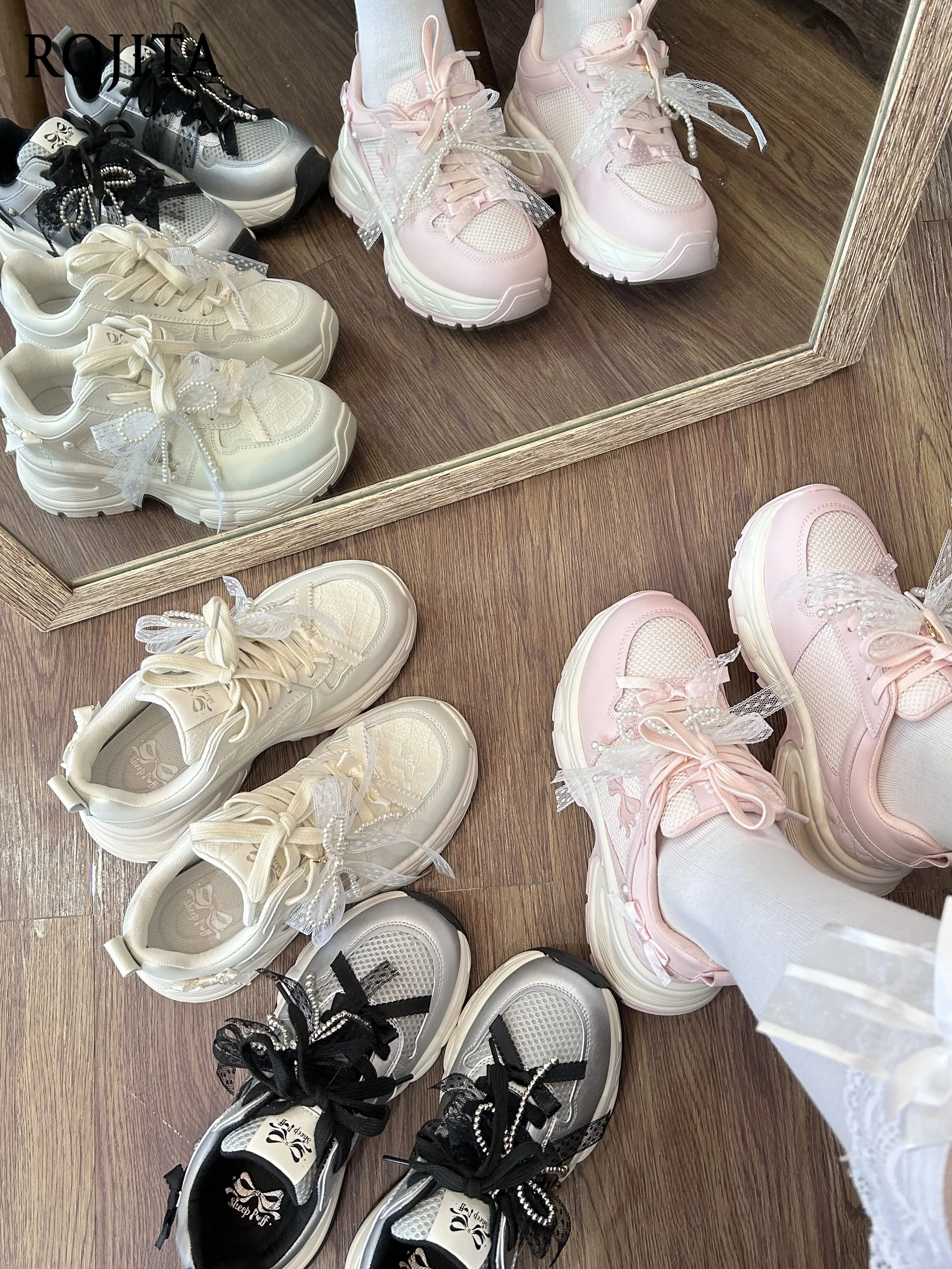 

Sweetheart Bow Running Sneakers Summer Breathable Mesh Round Toe Casual Shoes 2025 New Shallow Wedge Sneakers