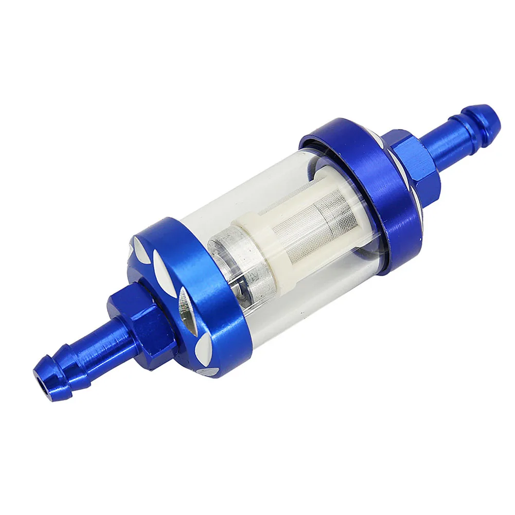 استبدال فلتر زيت الدراجة النارية ذو الغلاف الزجاجي الشفاف، فلتر الوقود المطلي بالكروم الأزرق، فلتر وقود الدراجة النارية، سهل التركيب