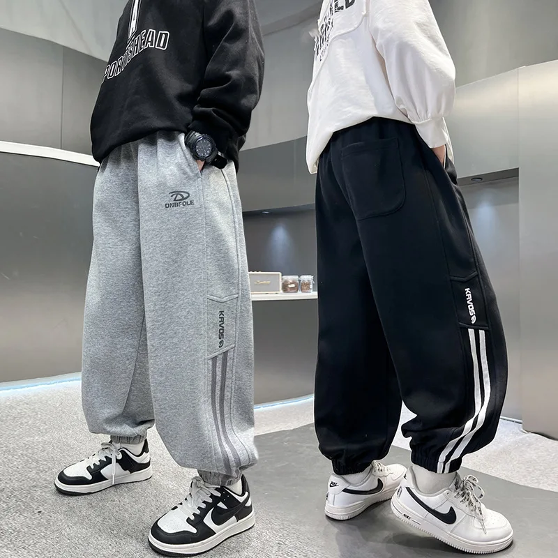 

Girls Sweatpants Fashion Knitted Cotton Sports Drawstring Casual Pants Teen Childen Straight Loose Wide-leg Trackpants Trousers