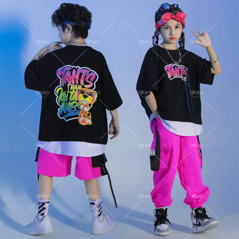 Vêtements de Salle de Bal pour Enfants, Costumes Hip Hop, Vêtements de brevde Rue, Vêtements de Jazz pour Bol et Garçons, Tenue de Scène, T-shirt, Short, Pantalon