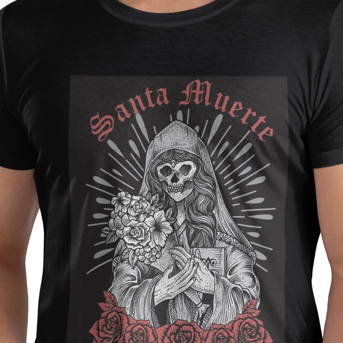 

Santa Muerte испанская футболка из 100% хлопка, мужские забавные футболки, мужские футболки с круглым вырезом и коротким рукавом, S-6XL