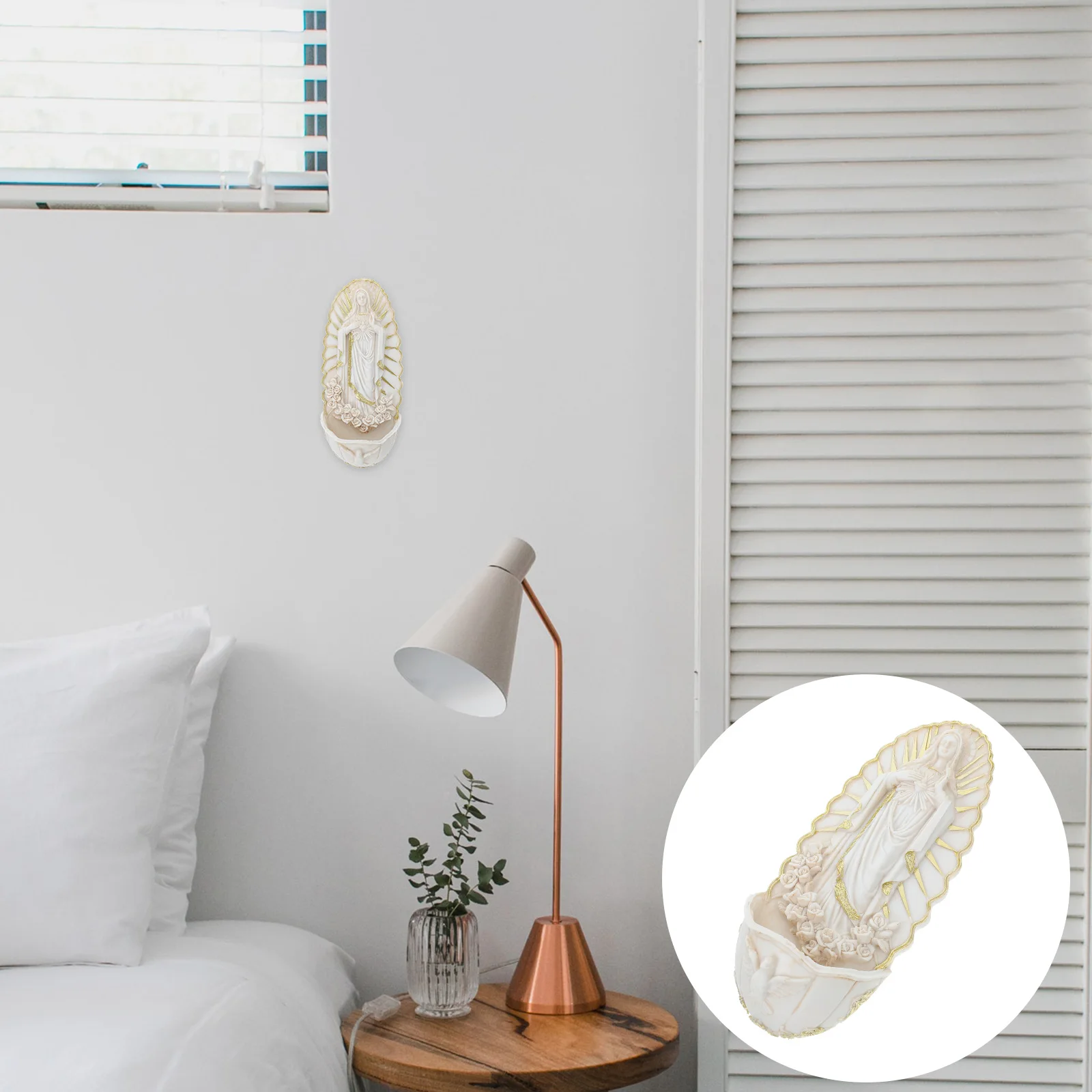 

Resin Catholic Holy Water Font Guadalupe Wall Hanging Holy Water Font for Church Entrance Religious Home Decor