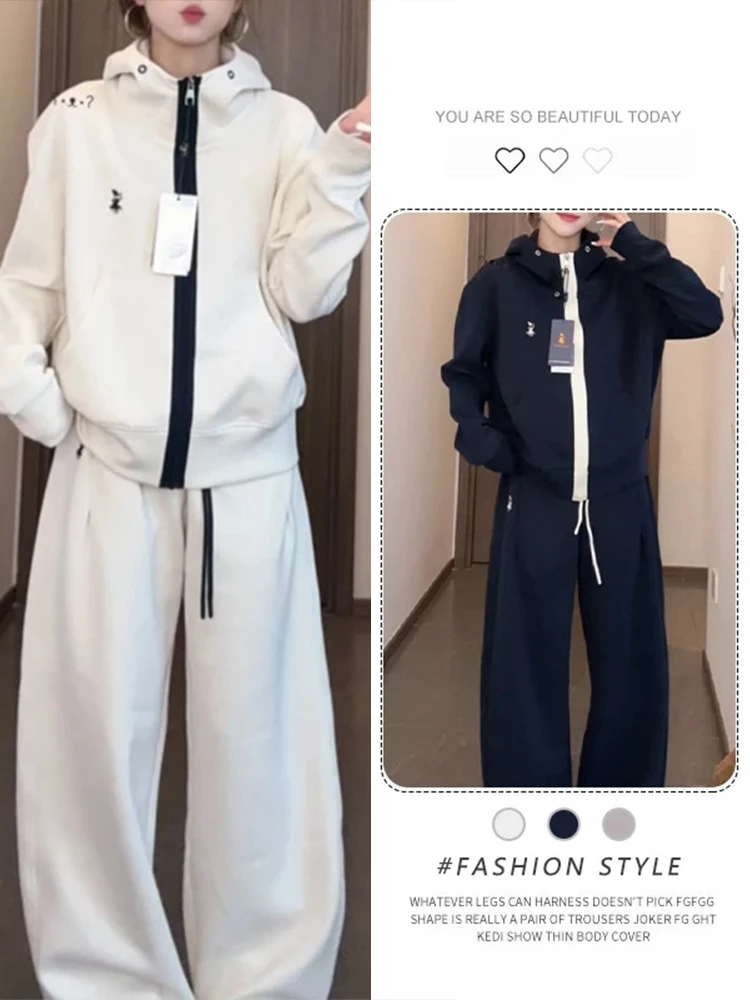 

Комплект Laid-ba: корейская толстовка-худи и свободные брюки с широкими штанинами для женщин, весна-осень, повседневный стиль