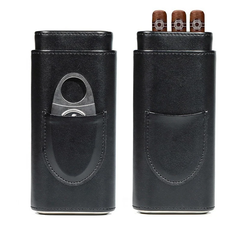 High Quality Cigar Moisturizing Case Portable 3-Piece Cigar Moisturizing Leather Case