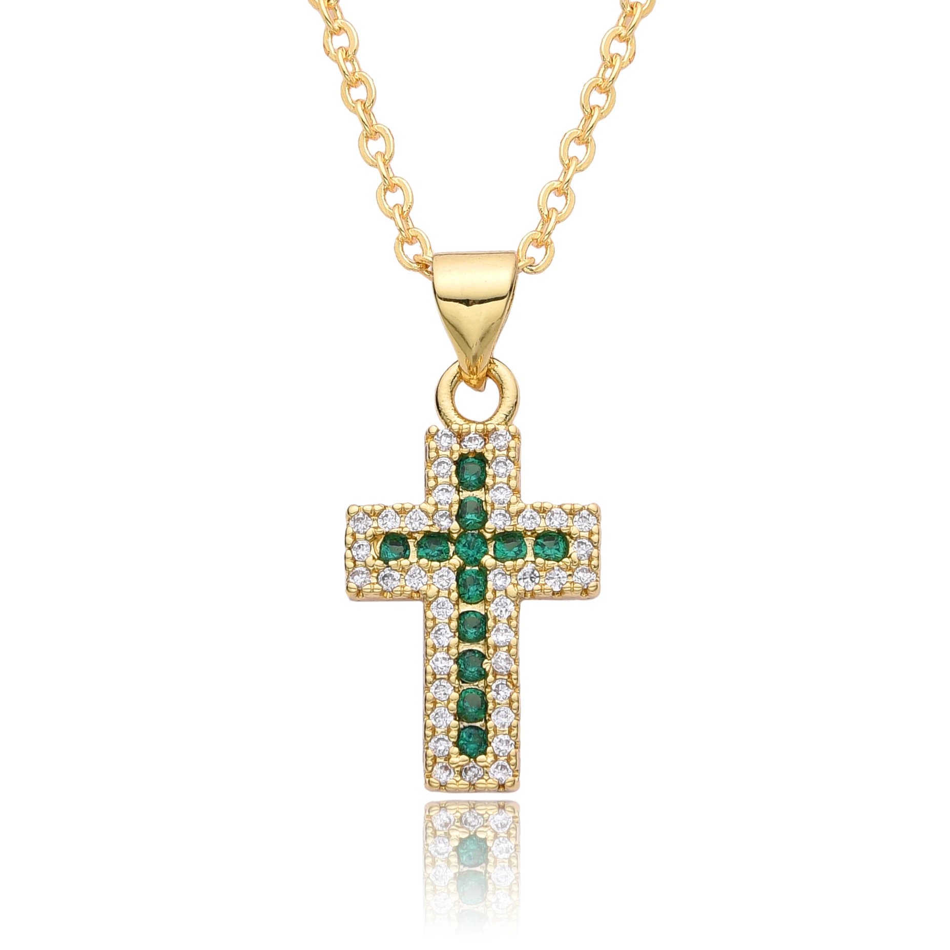 New Punk Gold Color Cross Charms Black Blue Green Micro-inlaid CZ Necklace for Women Choker Chain Pendant DIY Jewelry Wholesale