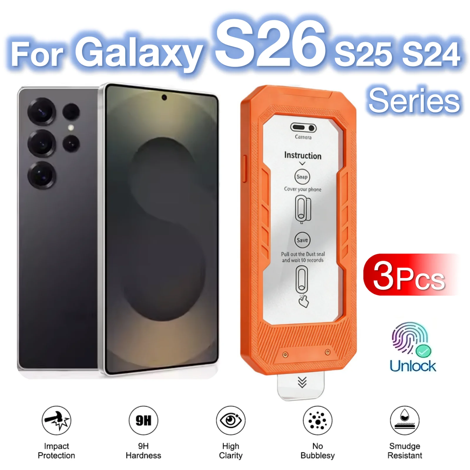 3Pcs For Samsung Galaxy S26 Ultra Plus S25 S24 Mobile Phone Military Screen Protector Tempered Glass 9H Hardness No Dust