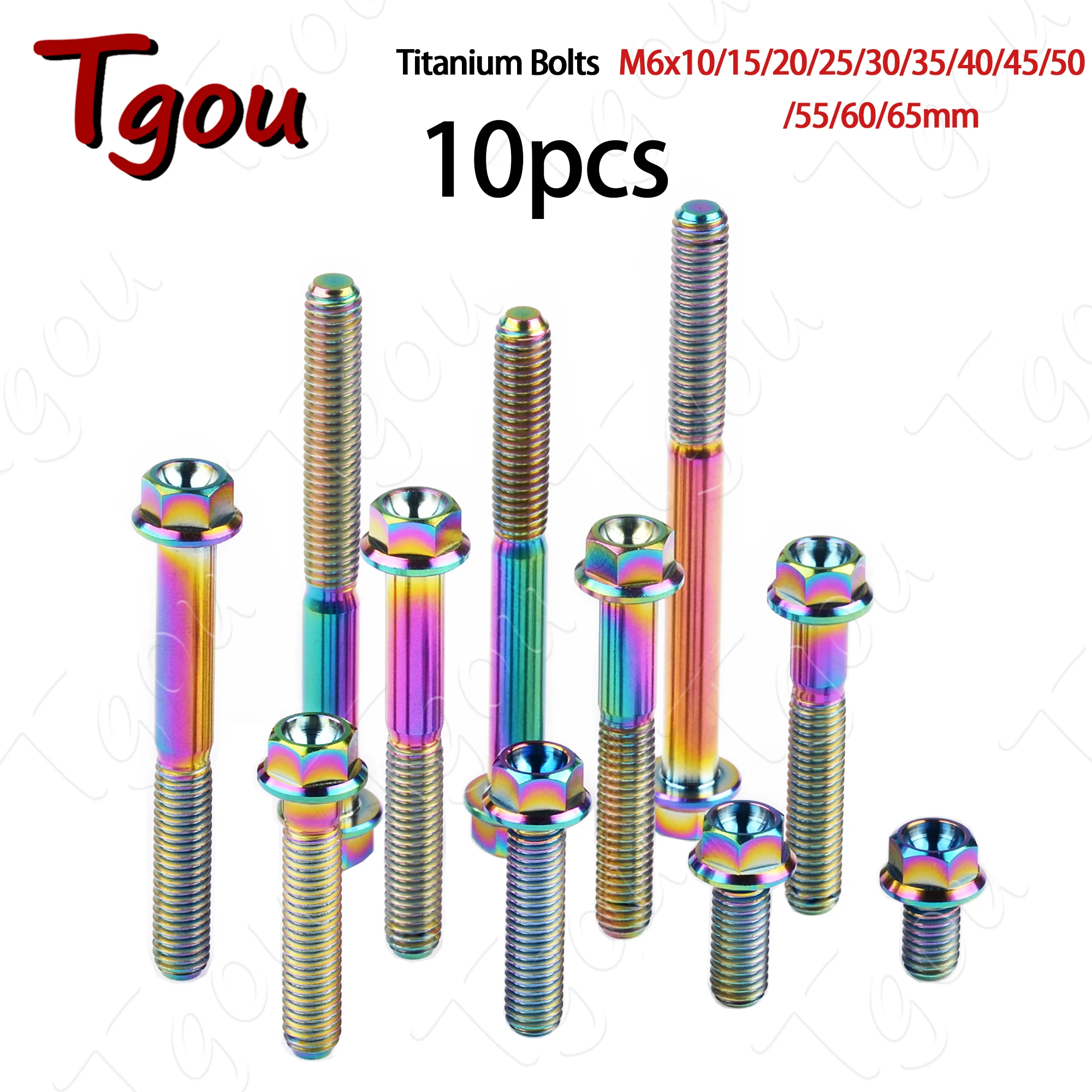 Tgou Titanium Bolt M6x10 15 20 25 30 35 40 45 50 55 60 65mm Flange Hex Head Screws for Bicycle Motorcycle 10pcs