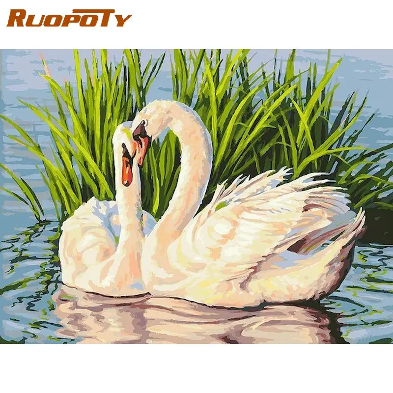 

RUOPOTY DIY Oil Painting By Numbers For Adult Swan Animal Picture By Number Handmade Unique Gift 60x75cm Framed Wall Decor