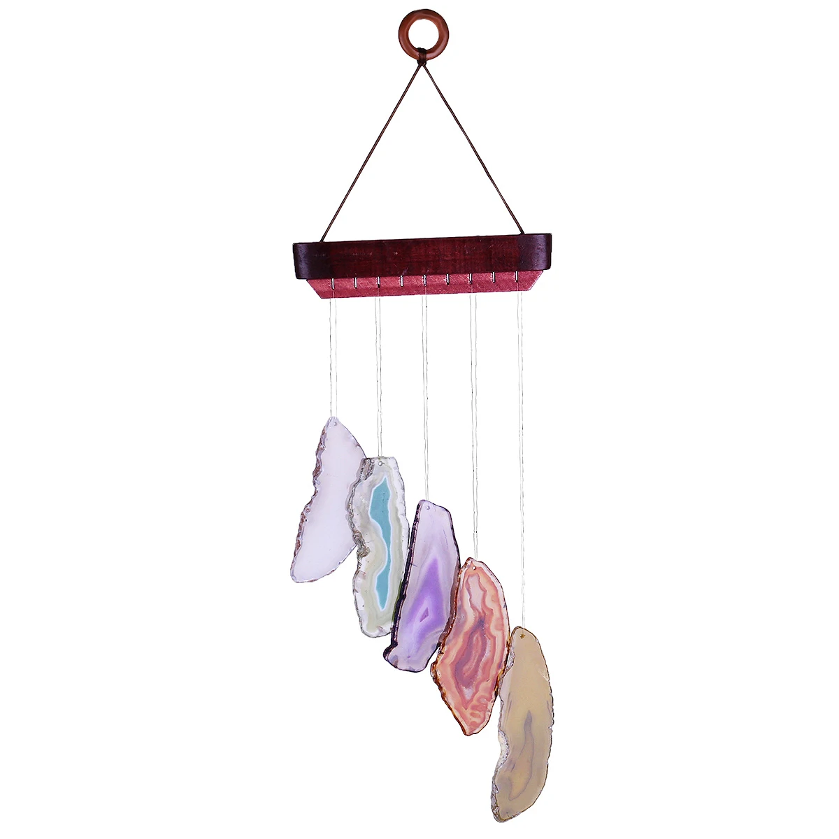 Retro Stained Agate Slices Wind Chimes Wooden Wall Hanging Ornaments Home Decoration Living Room Decor Lucky Gift