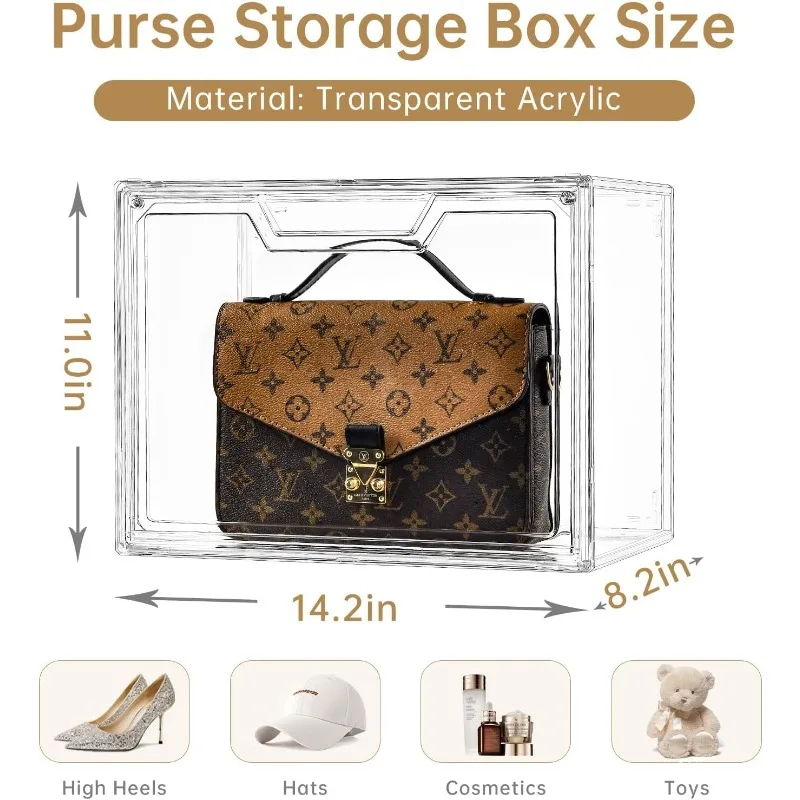 Purse Organizer for Closet,Clear Acrylic Display Case for Handbag Organizer, Purse Storage Box with Magnetic Door, Plastic