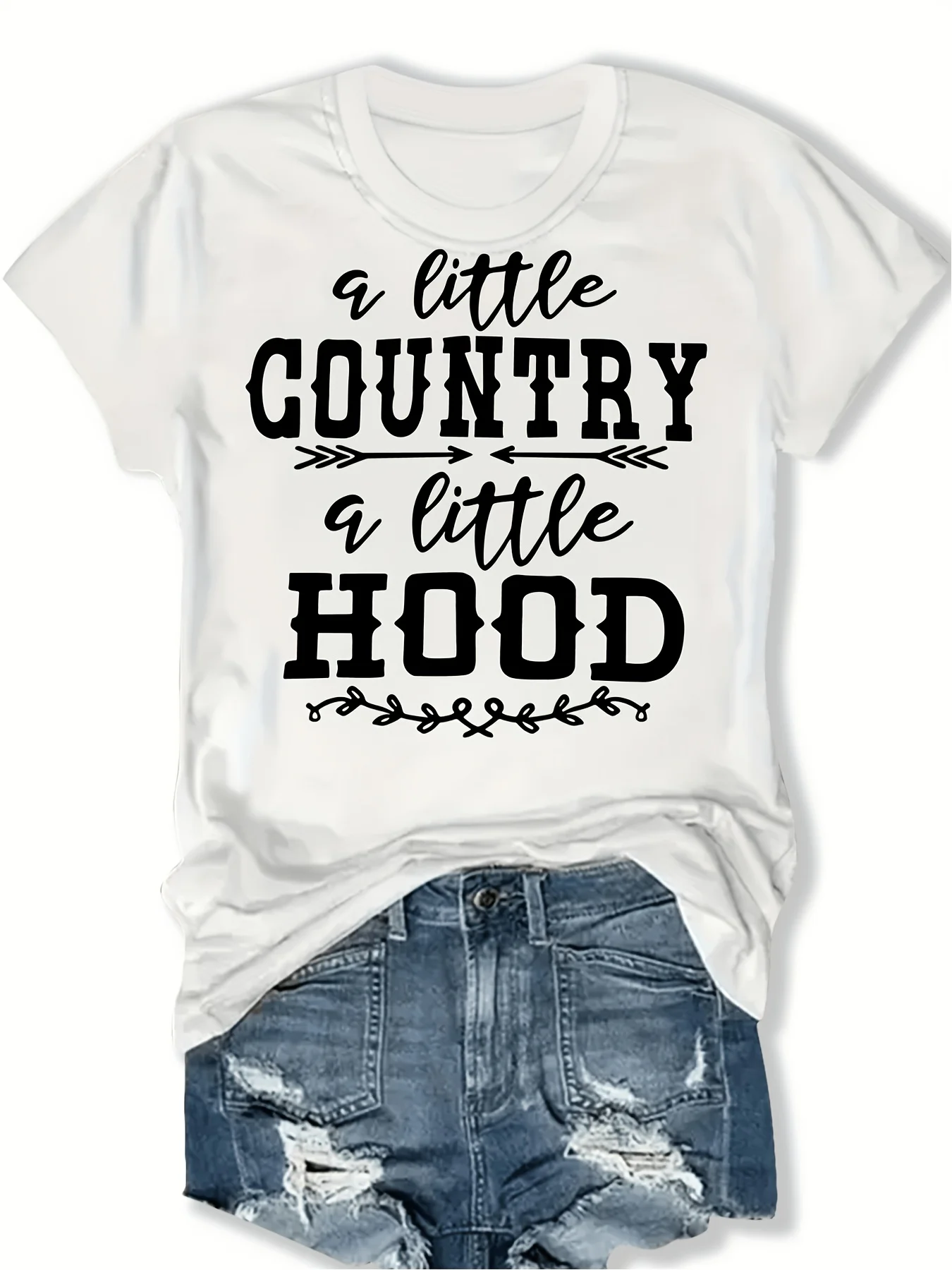 Women's & Unisex Western Cowgirl T-Shirt - Soft Breathable Short Sleeve Top with A Little Country & Little THE Hood Graphic Print, Relaxed Fit Stretchy Casual Wear Suitable for Seasons, Machine Washable for Ranch, Themed Parties & Everyday