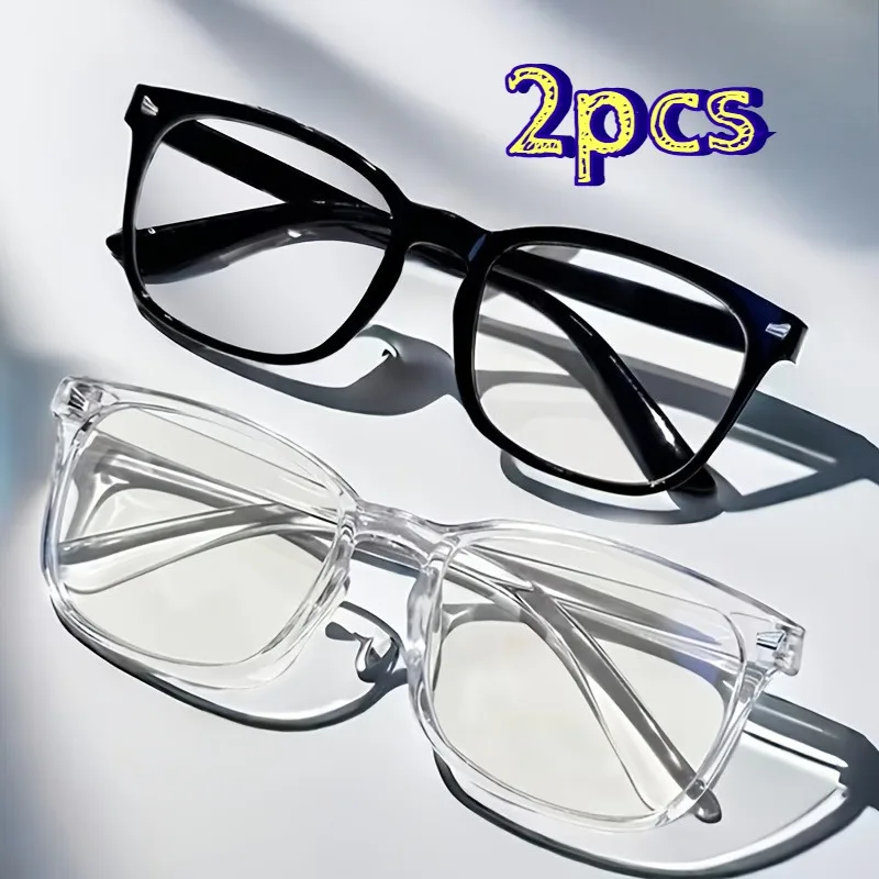 2pcs Classic Square Blue Light Blocking Glasses Comfortable, Unisex Style.