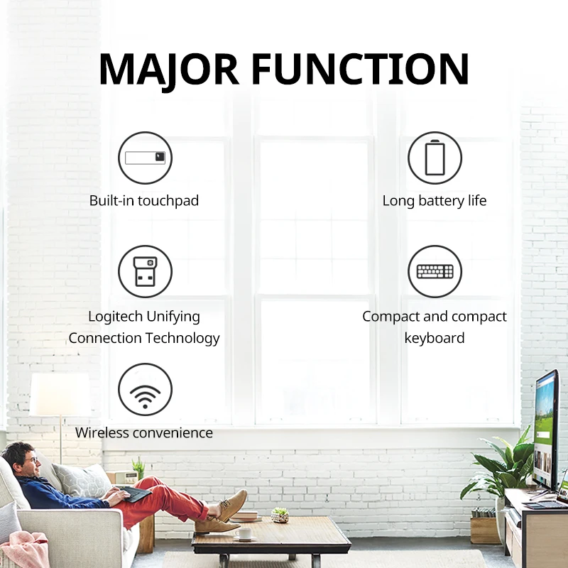 Logitech K400 Plus Wireless Touch Keyboard with Built-in Touchpad Multimedia Keys for PC Laptop Smart TV Home Office
