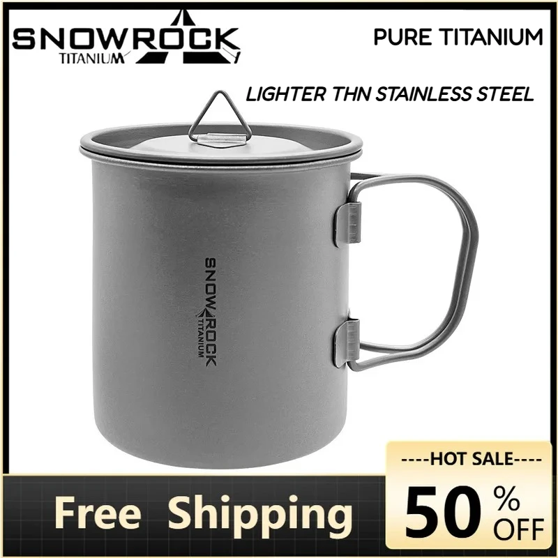 

Кружка SNOWROCK из чистого титана с крышкой, кофейная чашка, для кемпинга, со складной ручкой, бутылка для воды, титановая кружка