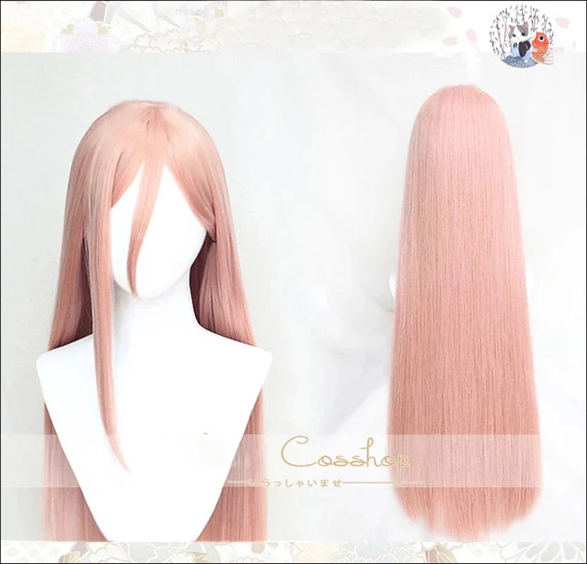 Power Cosplay Wig Chainsaw Man 80cm Long Straight Orange Pink Heat Resistant Synthetic Hair Anime Cosplay Wigs + Wig Cap