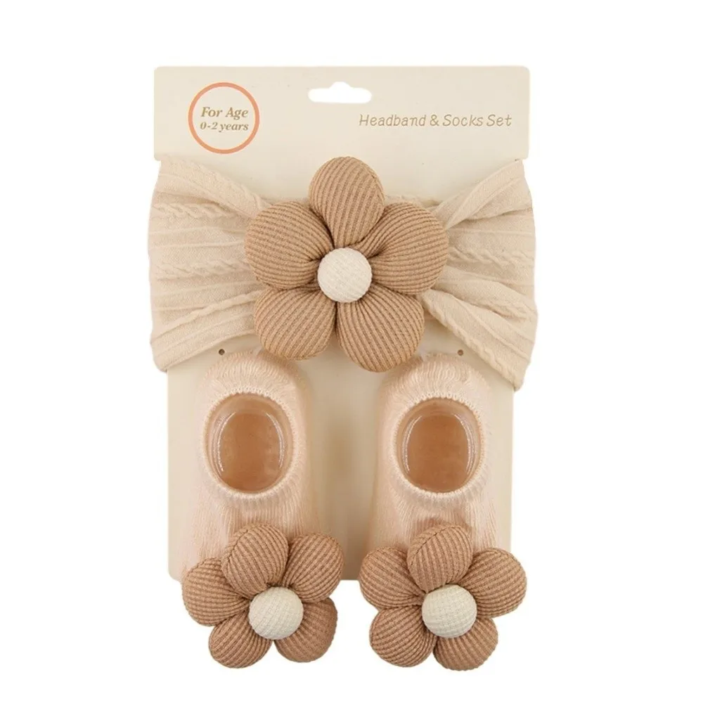 Stylish Soft Cotton Headband Socks Set Anti-Slip Sole Elastic Infant Flower Headband Soft Floral Accessories For Newborn