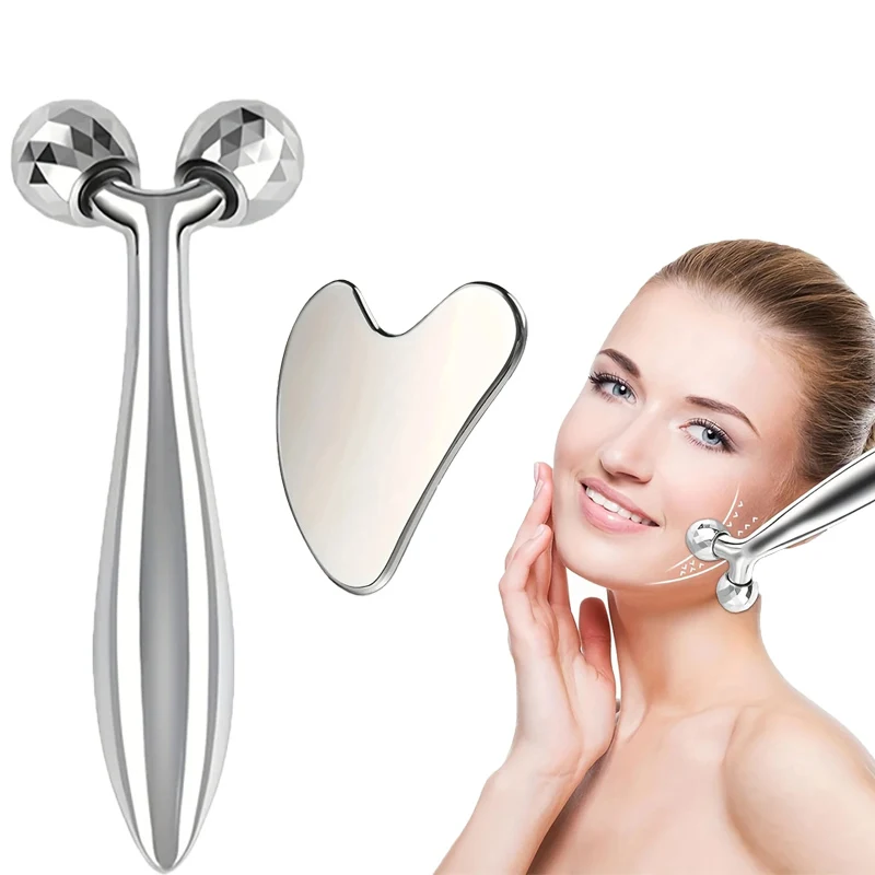 Инструмент для лица Gua Sha из нержавеющей стали, 3D роликовый массажер, массажер для глаз, инструмент для красоты лица для темных кругов, мешков под глазами, мышц